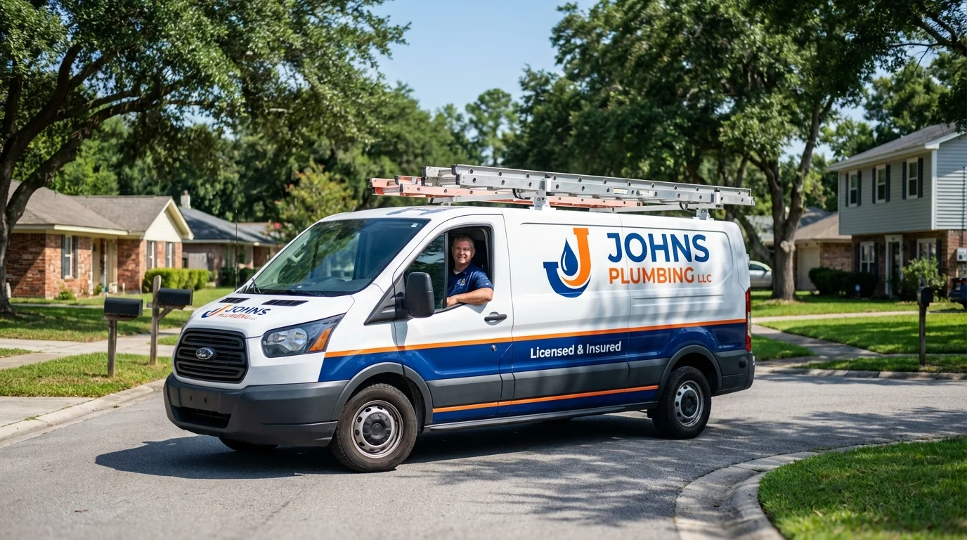 Johns Plumbing LLC service van in East Haddam, CT