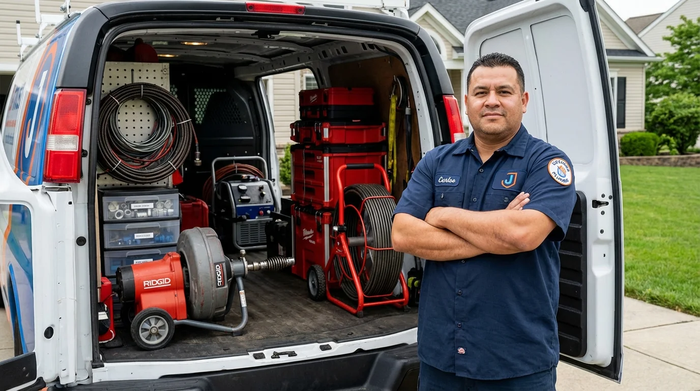 Professional drain cleaning equipment and Johns Plumbing LLC plumber in East Haddam