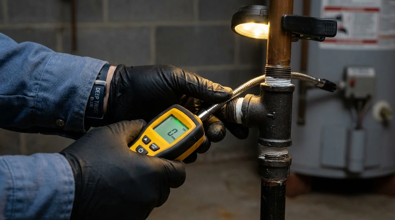 Gas leak detection with electronic sniffer by Johns Plumbing LLC in East Haddam