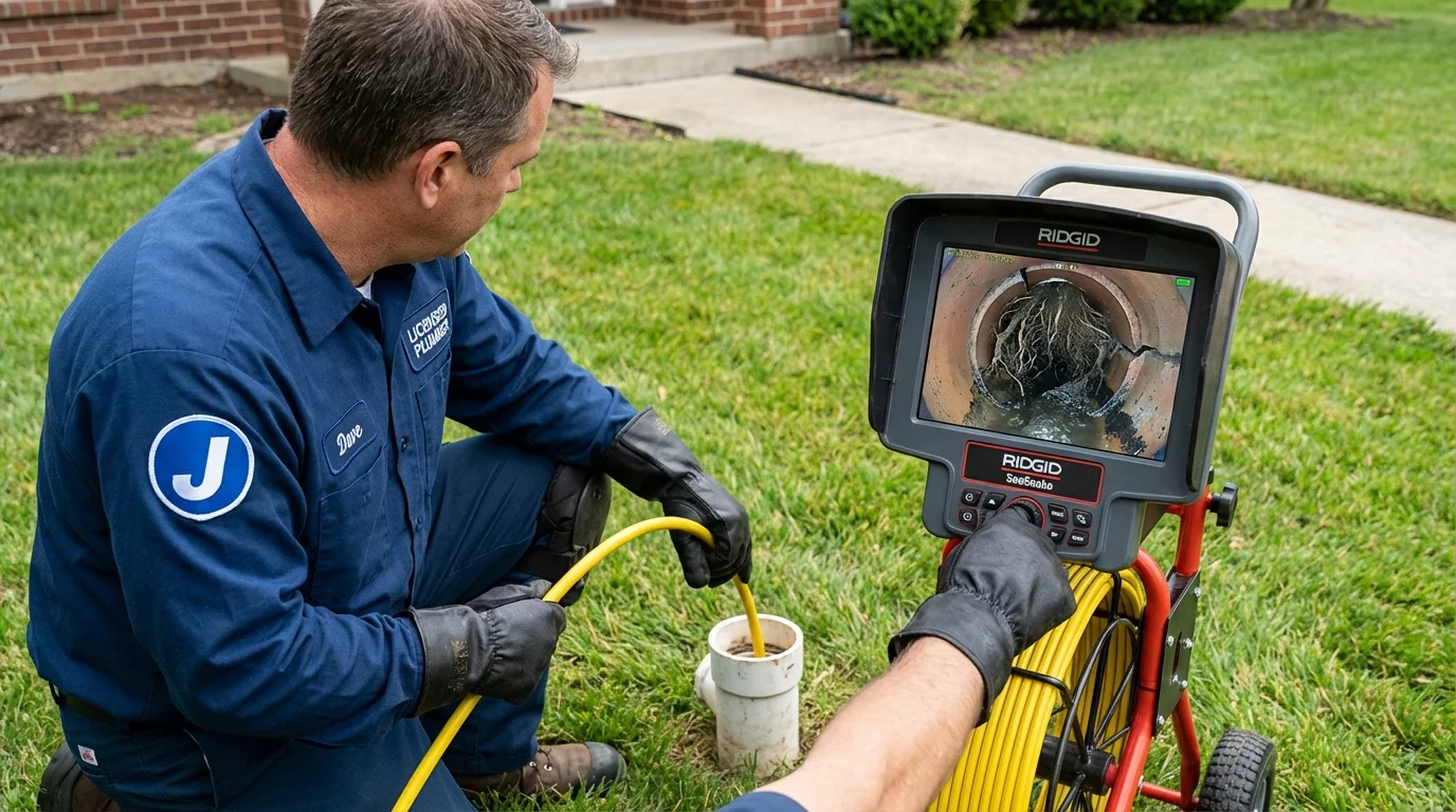 Sewer camera inspection being performed by Johns Plumbing LLC in East Haddam