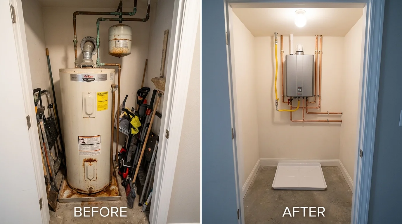 Tank water heater versus wall-mounted tankless unit comparison for East Haddam, CT homeowners