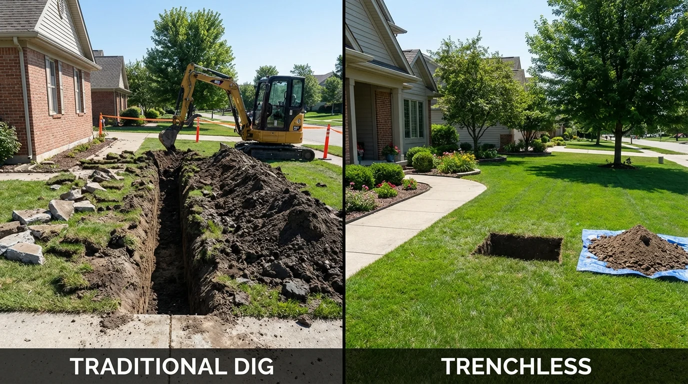 Trenchless sewer repair with minimal yard damage versus traditional excavation in East Haddam, CT